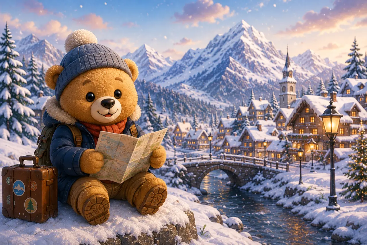 Ourson d'hiver avec une carte